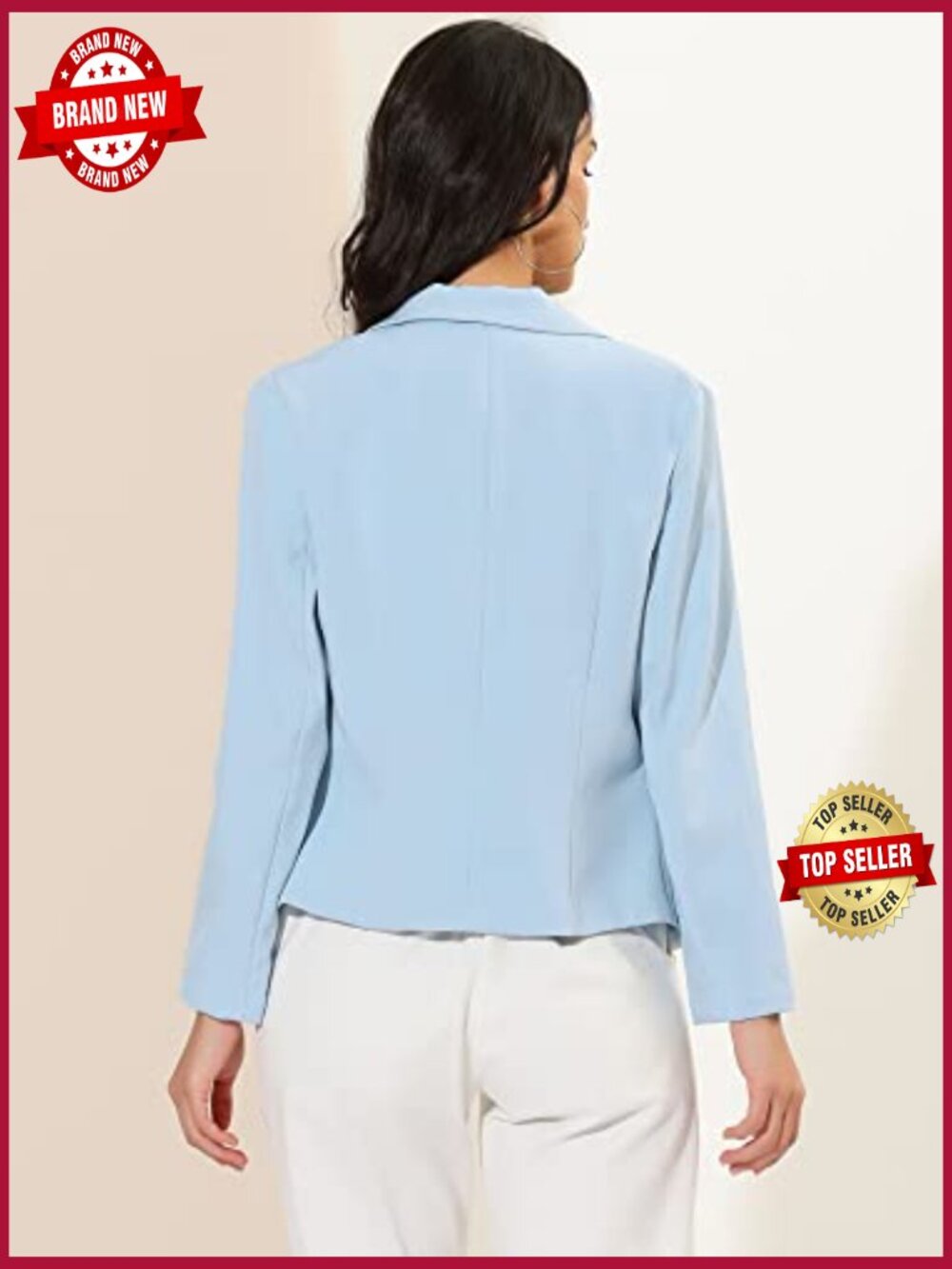 Crop Open Front Blazer with Notched Lapel - Business Casual Office Work - Picture 5 of 5
